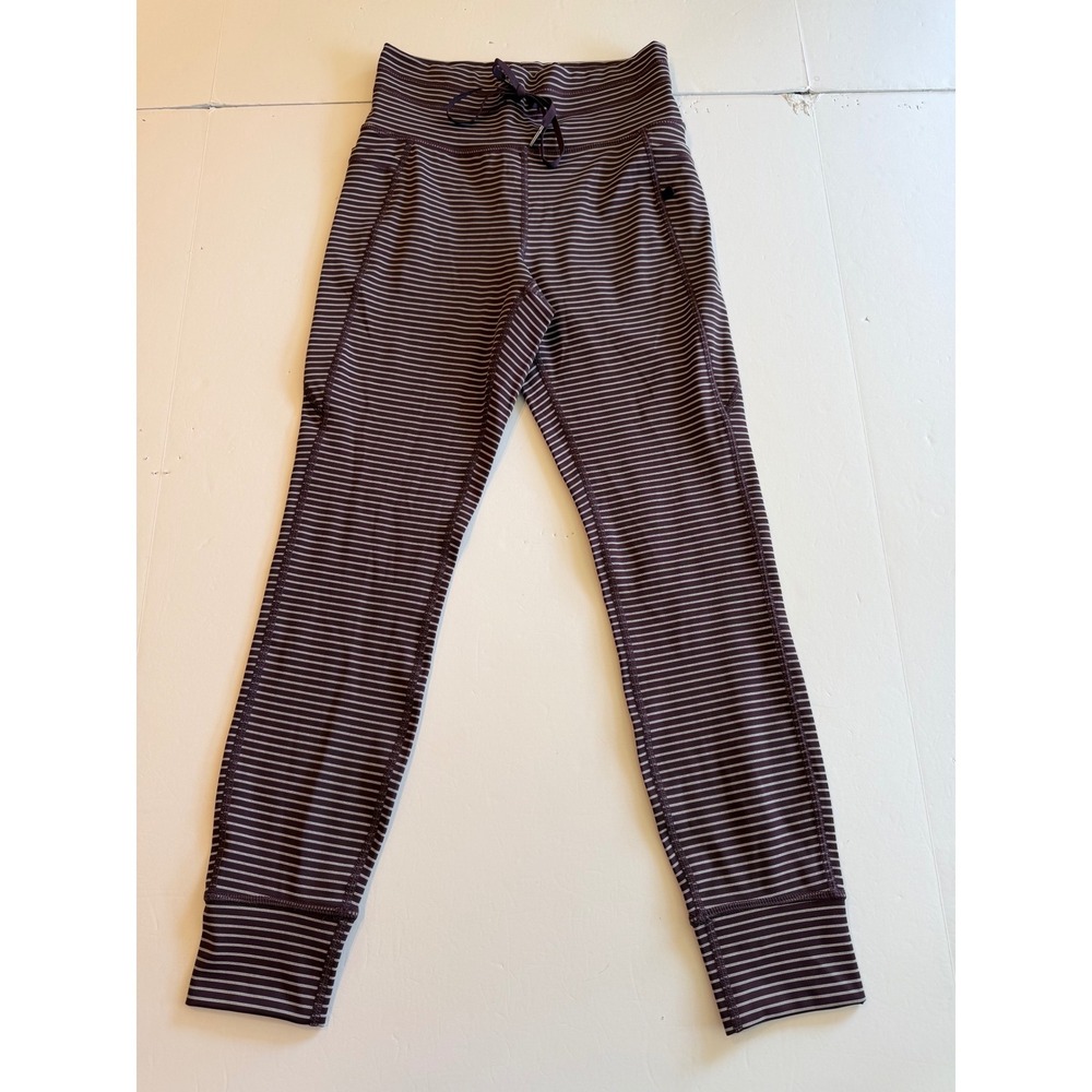 Halara Womens Striped High Waisted 7/8 Leggings Purple White Drawstring Small
